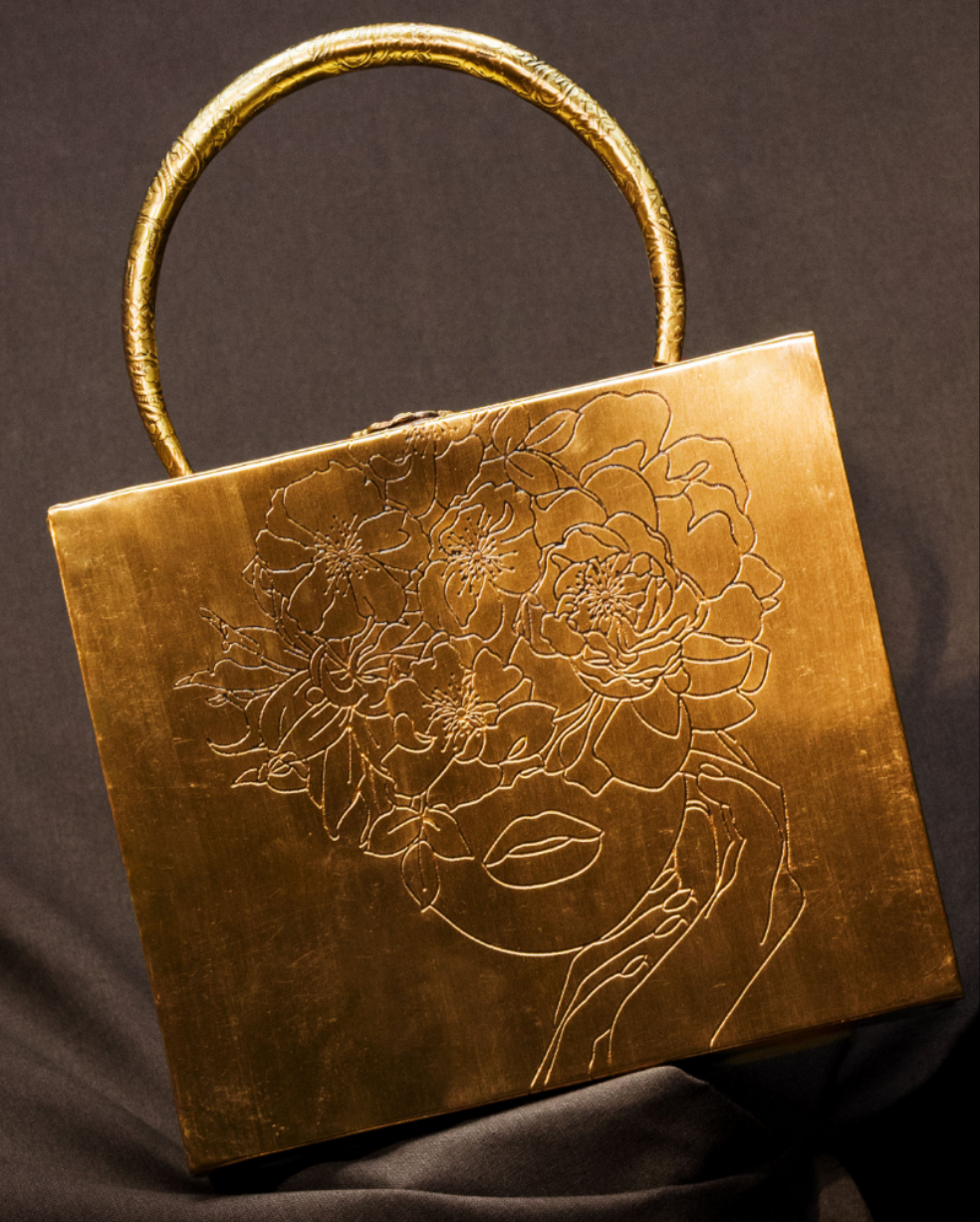 Chic Square Brass bag with Floral Lady