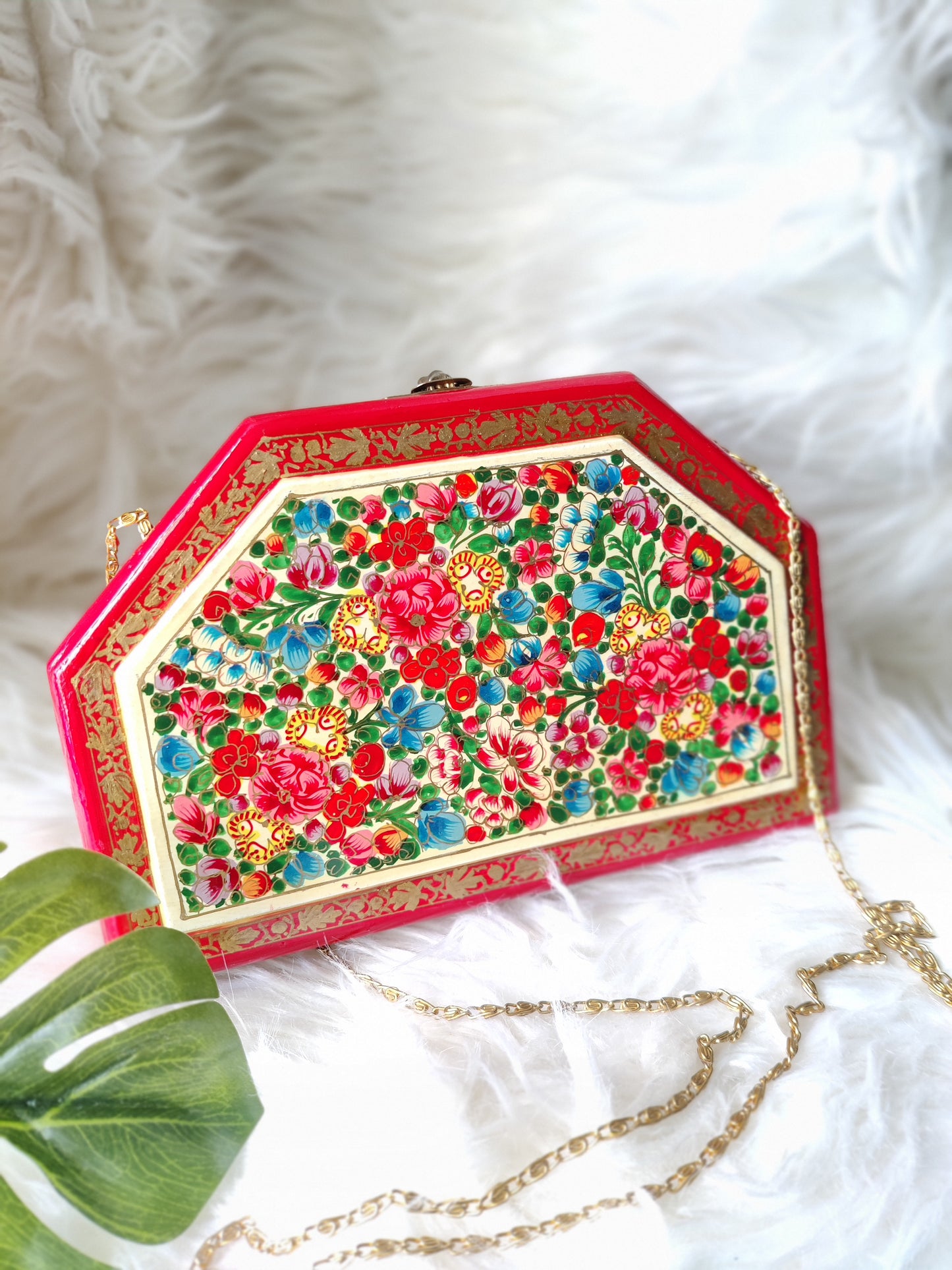 Kashmiri Papier Mache handmade bag in trapezoid shape