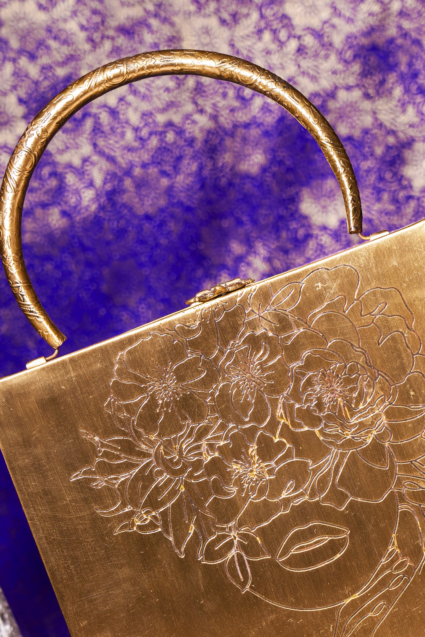 Chic Square Brass bag with Floral Lady