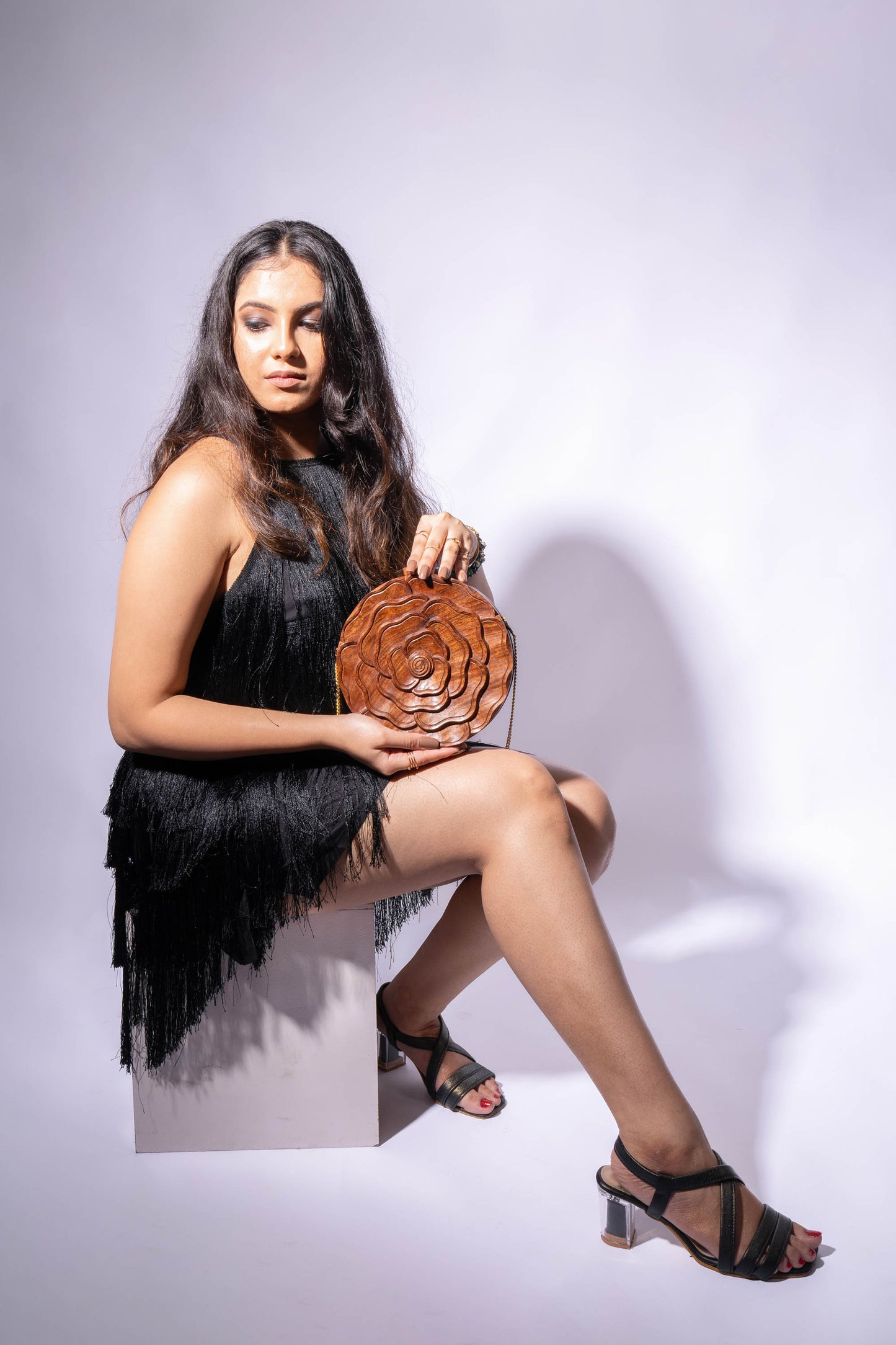 The Royals Rose Hand Carved Handbag in Sheesham wood