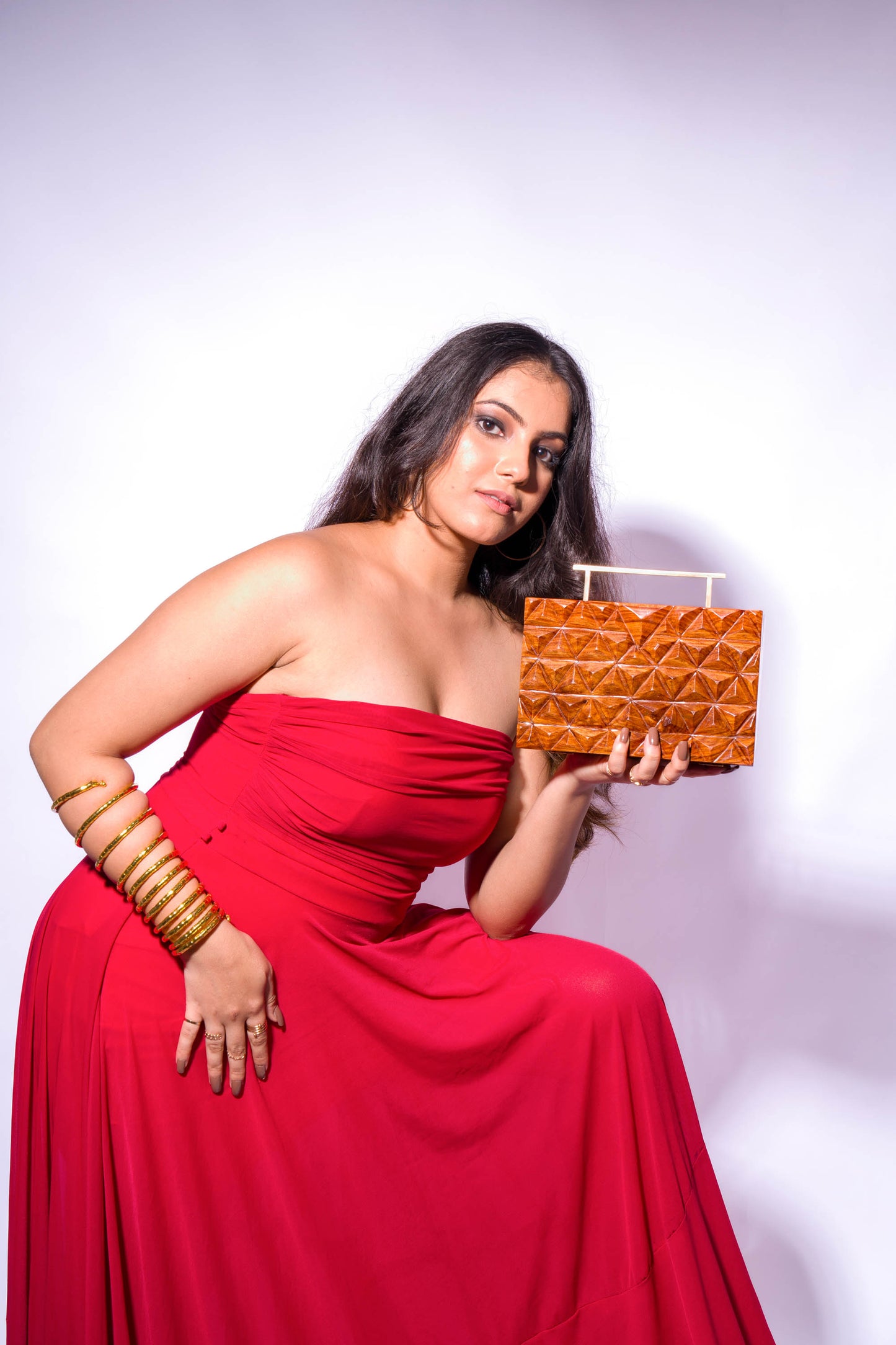 Hand Carved Triangle pattern bag with rectangular handle