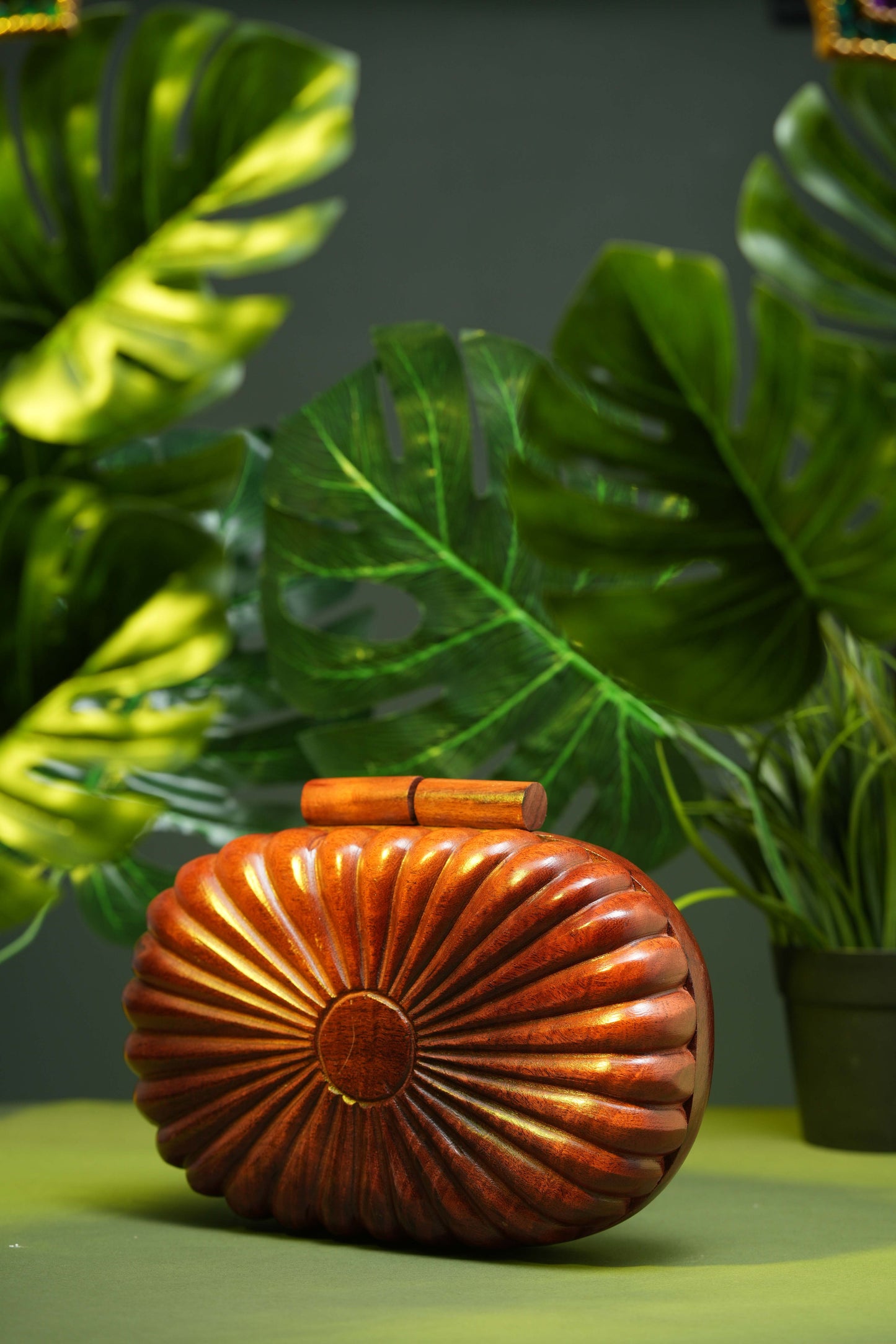 The Royals Hand Carved capsule bag in Acacia wood