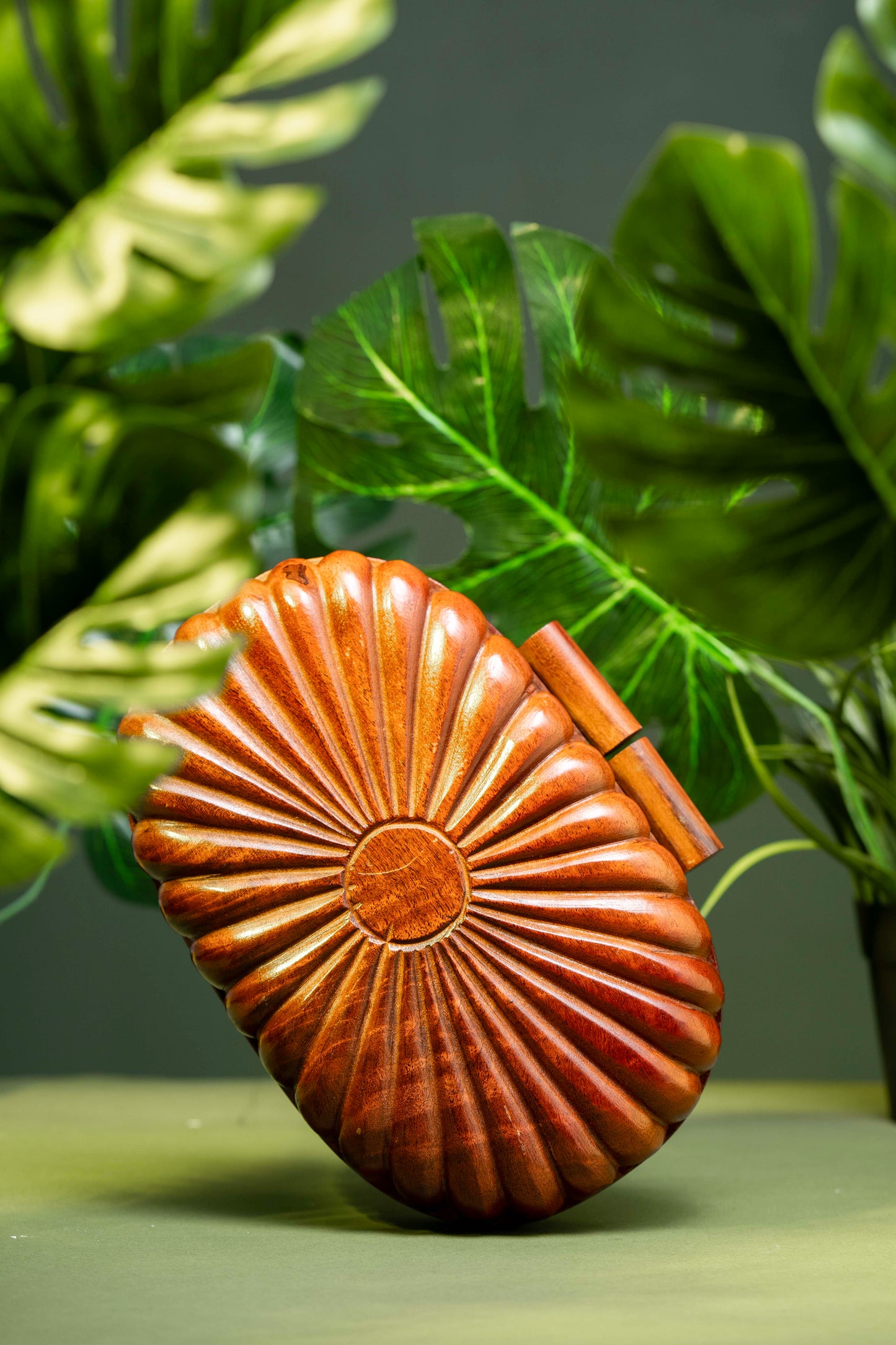 The Royals Hand Carved capsule bag in Acacia wood