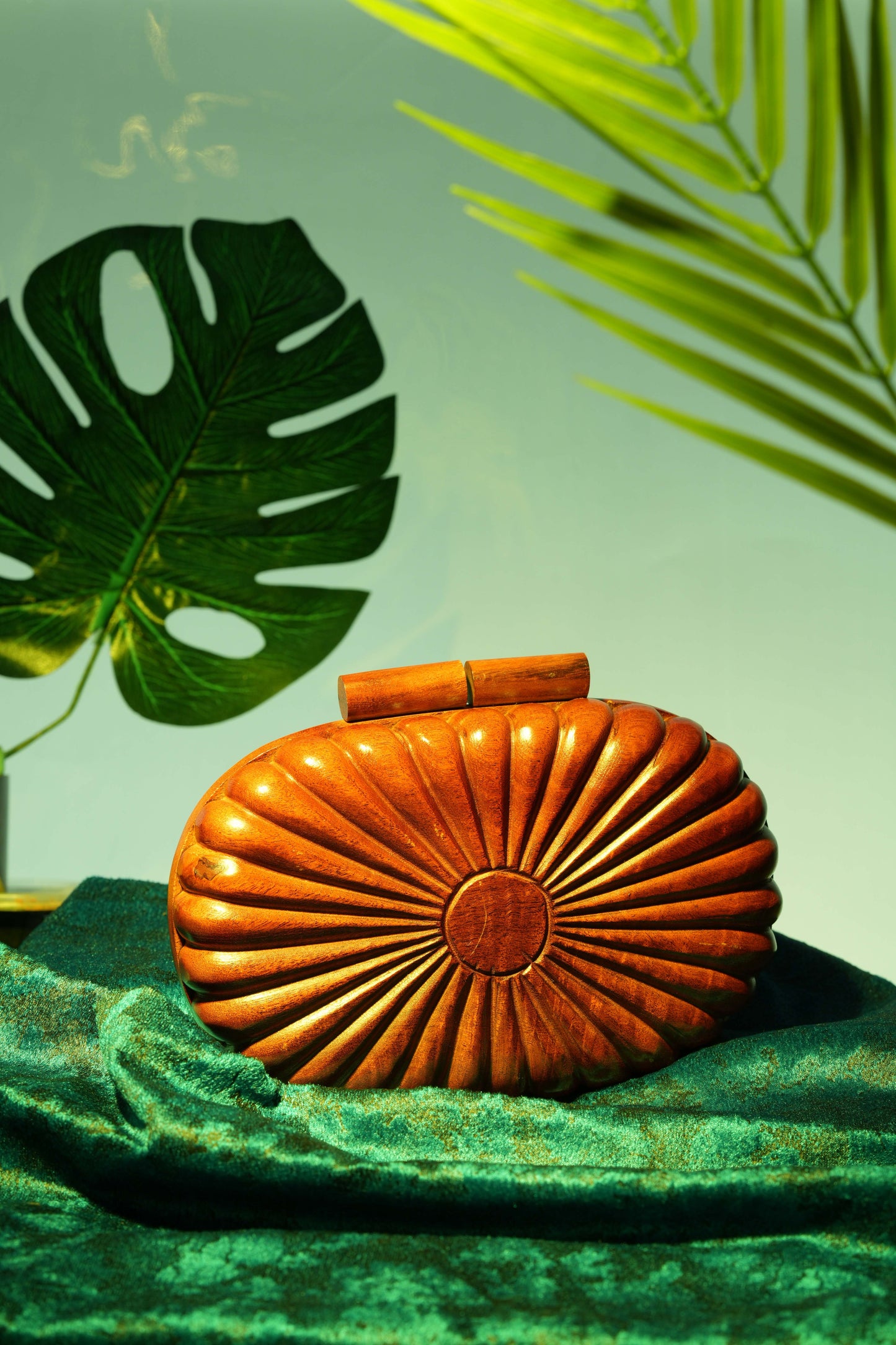 The Royals Hand Carved capsule bag in Acacia wood