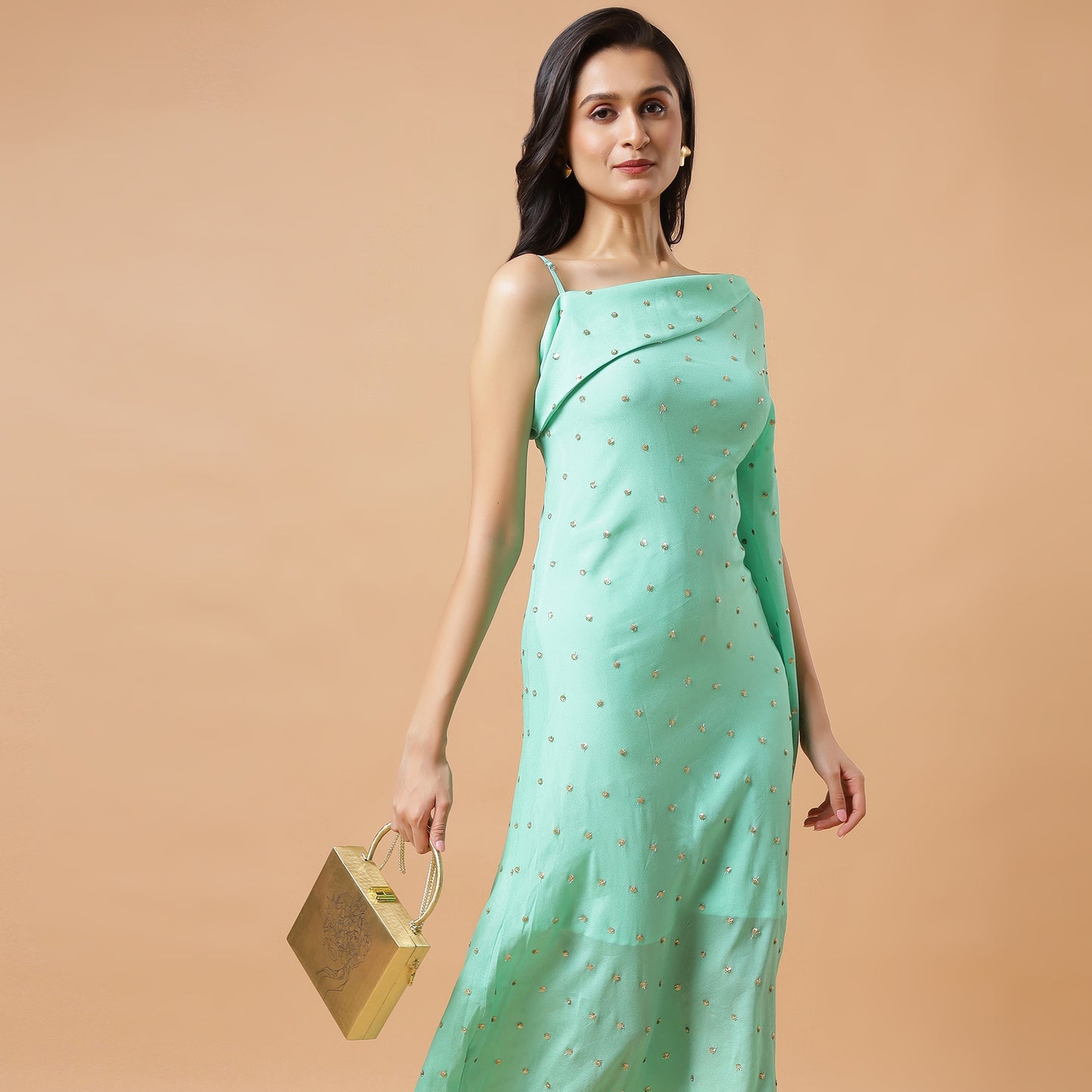 Chic Square Brass bag with Floral Lady