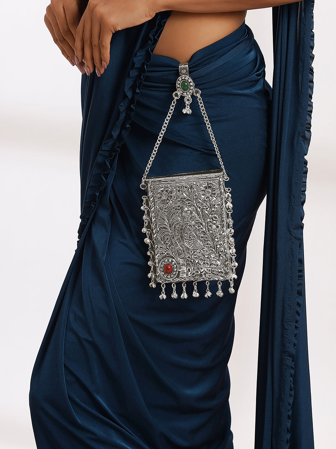Handcrafted Peacock Brass Silver festive Mobile Pouch