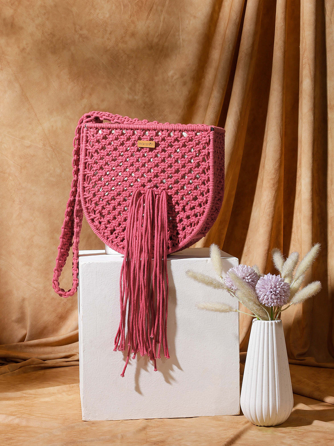 Boho Macrame Fringe Bag- Maroon Magic