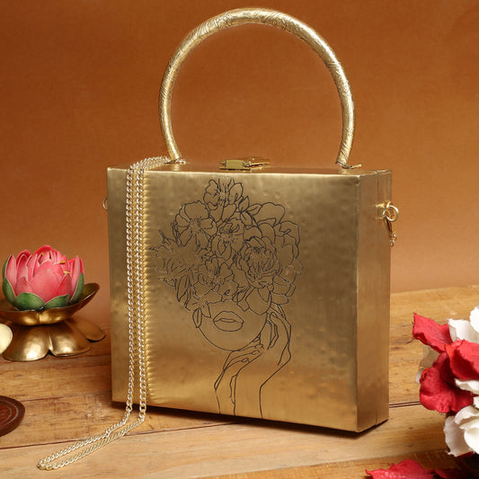 Chic Square Brass bag with Floral Lady