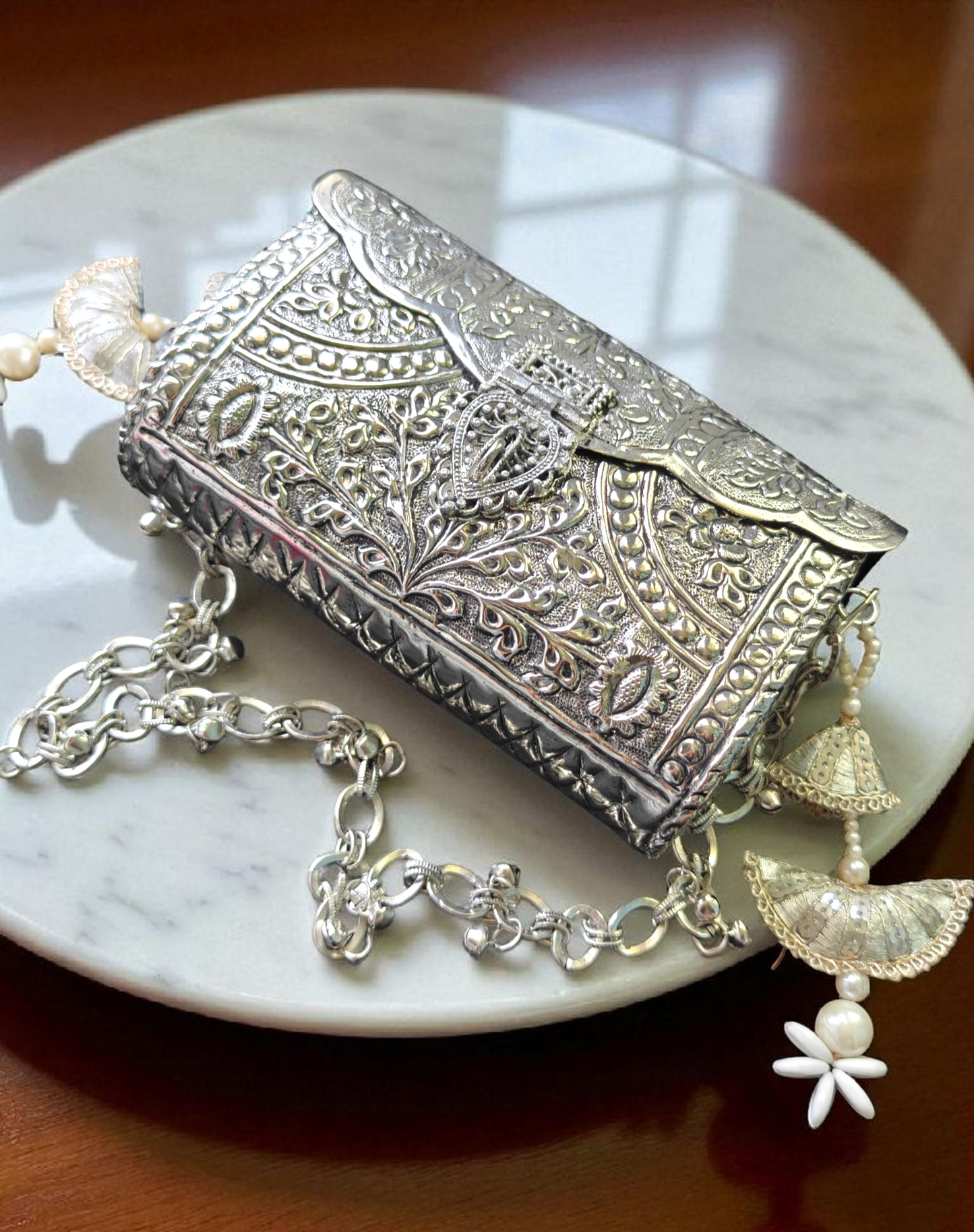 Vintage Silver Ethnic Brass Clutch
