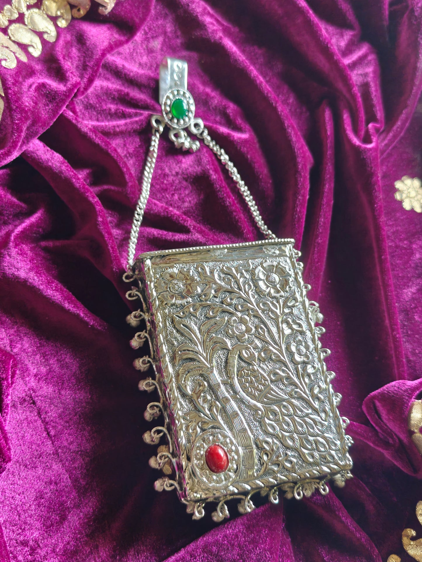 Handcrafted Peacock Brass Silver festive Mobile Pouch