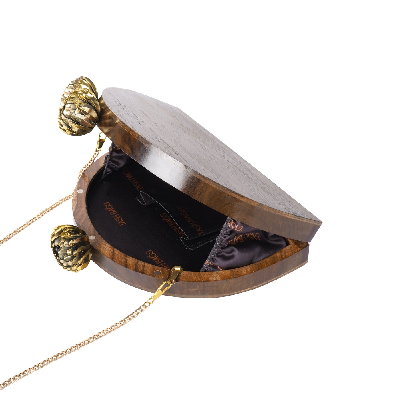 The Royal Semi Circle Bag with ornate brass floral