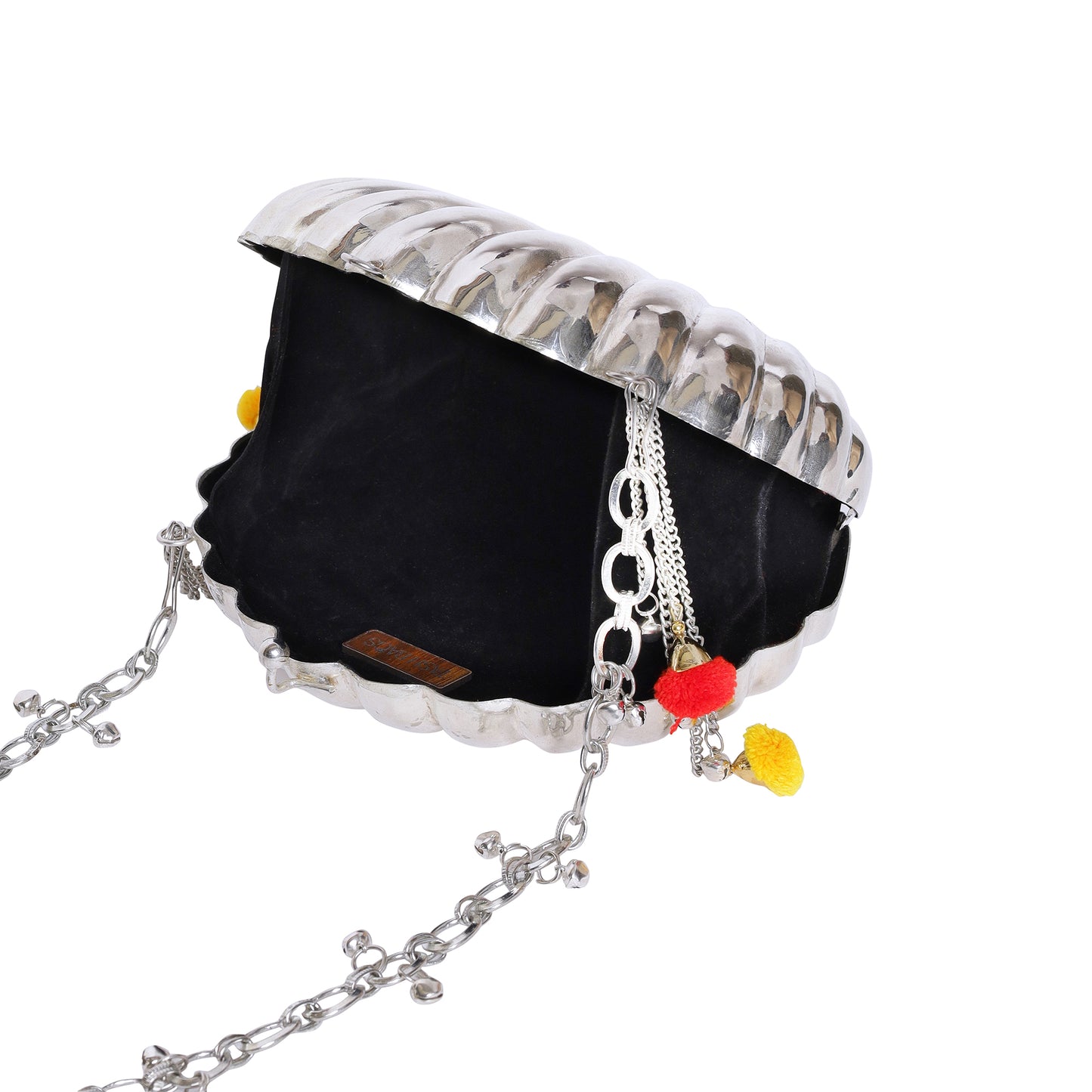Aafreen Shell Ghungroo Brass Bag in silver finish