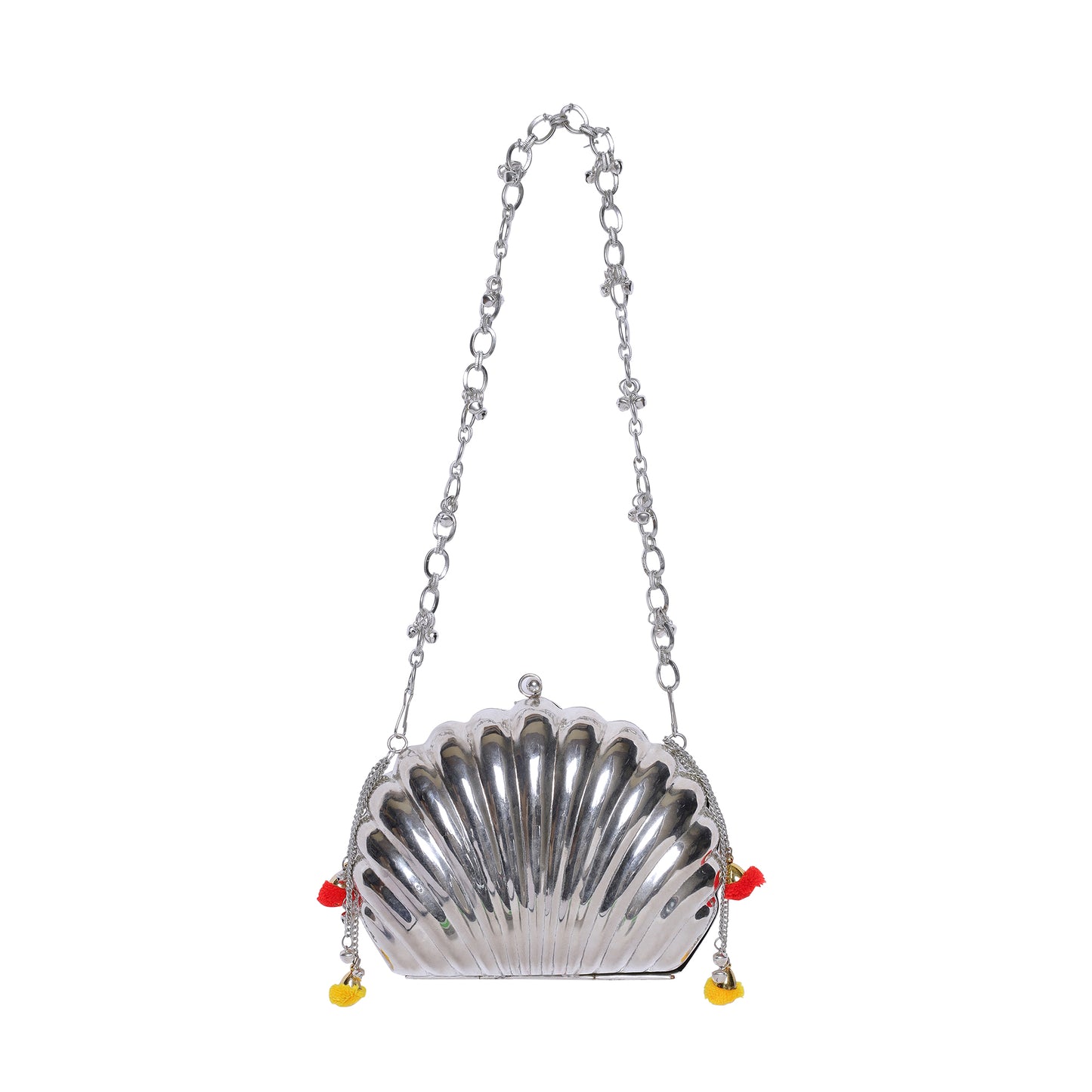 Aafreen Shell Ghungroo Brass Bag in silver finish