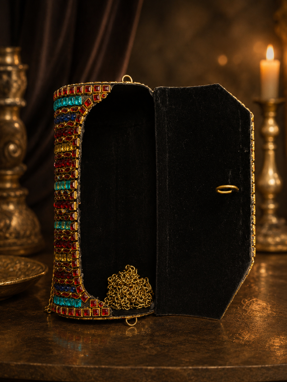 Dholki Multi coloured Kundan Handbag