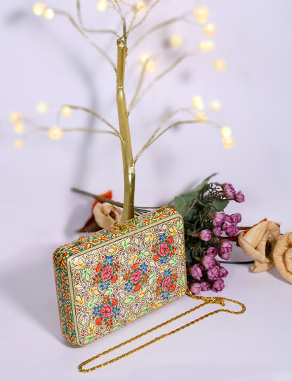 Kashmiri Papier Mache handmade clutch in beige