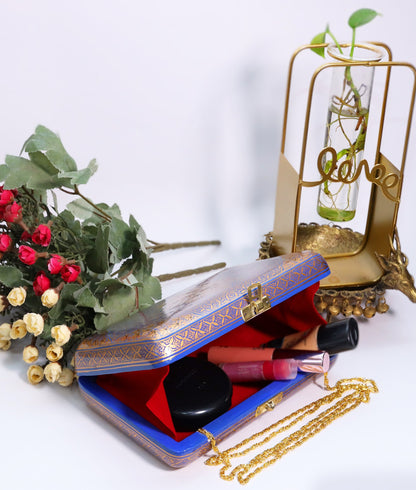 Kashmiri papier mache handmade bags in Blue N Gold