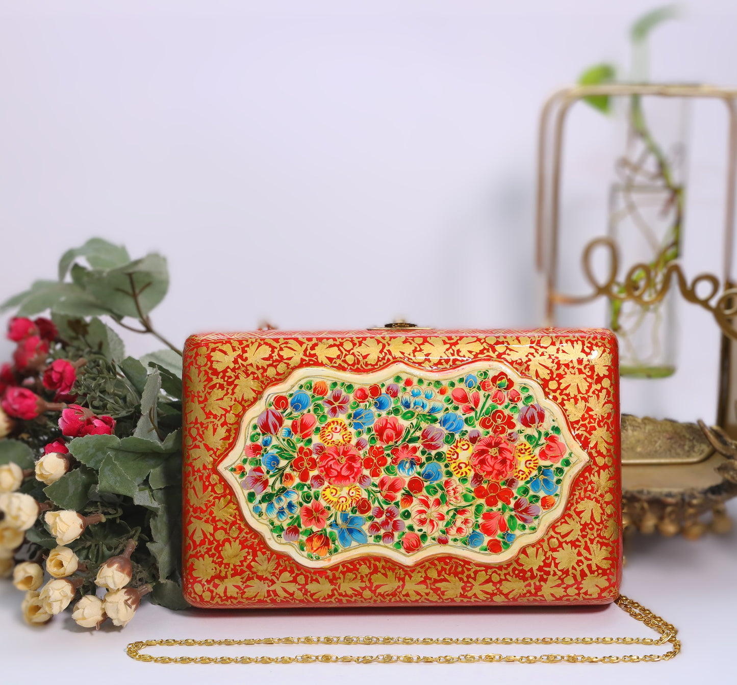 Kashmiri Papier Mache handmade clutch in two tone