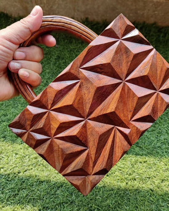 Rectangle Design Wooden Handbag For Ladies