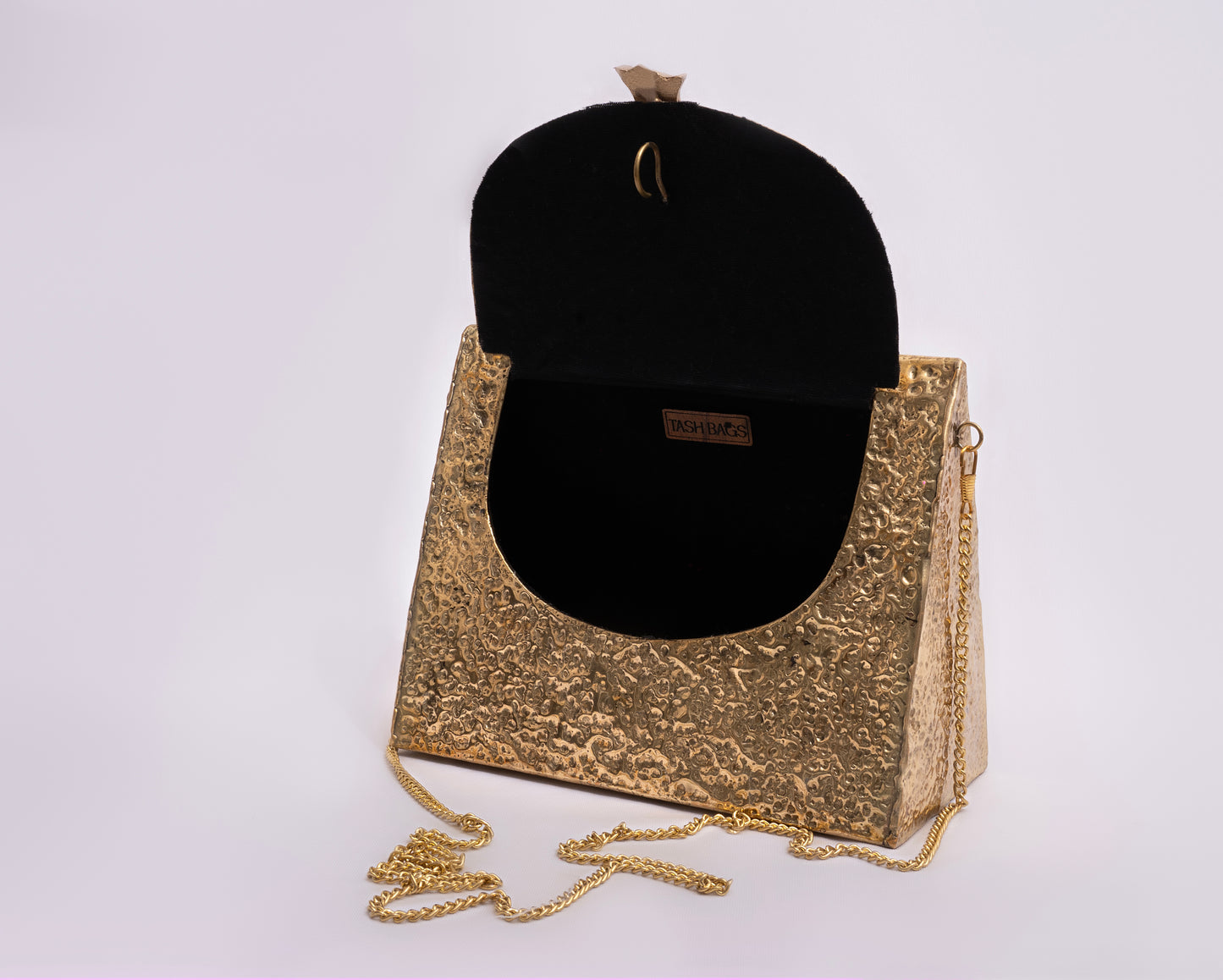 Triangle hammered Brass Bow bag in Gold shade