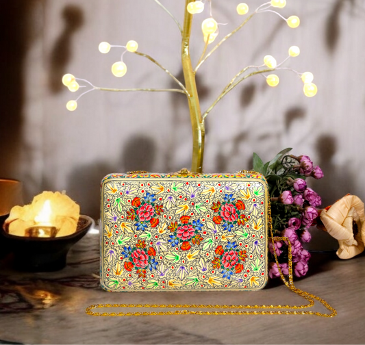 Kashmiri Papier Mache handmade clutch in beige