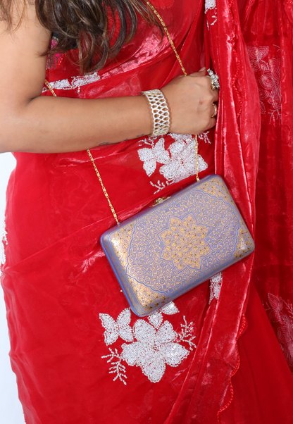 Kashmiri papier mache handmade bags in Blue N Gold