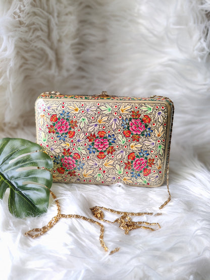 Kashmiri Papier Mache handmade clutch in beige