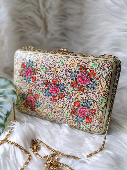 Kashmiri Papier Mache handmade clutch in beige