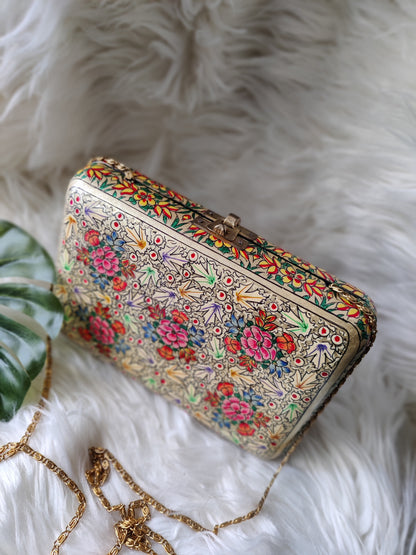 Kashmiri Papier Mache handmade clutch in beige