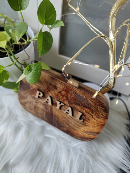 Customized Name bag in solid Acacia wood