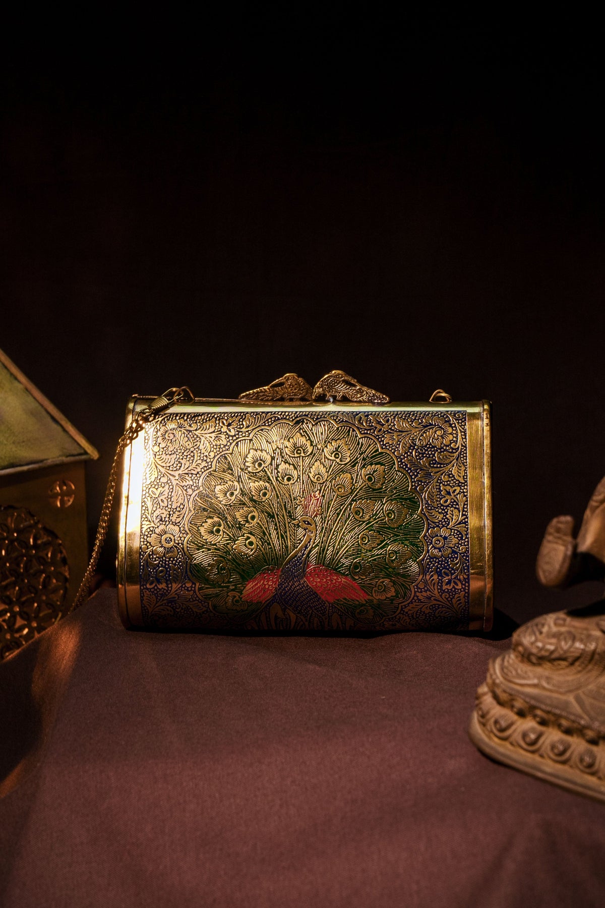Peacock engraved vintage clutch