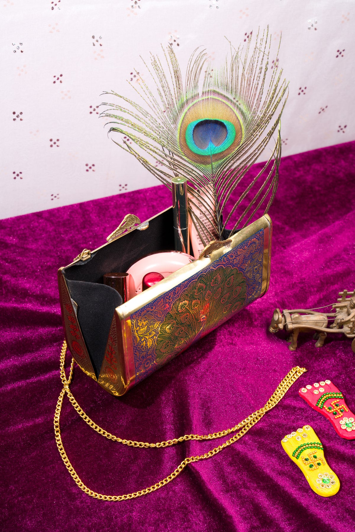 Peacock engraved vintage clutch