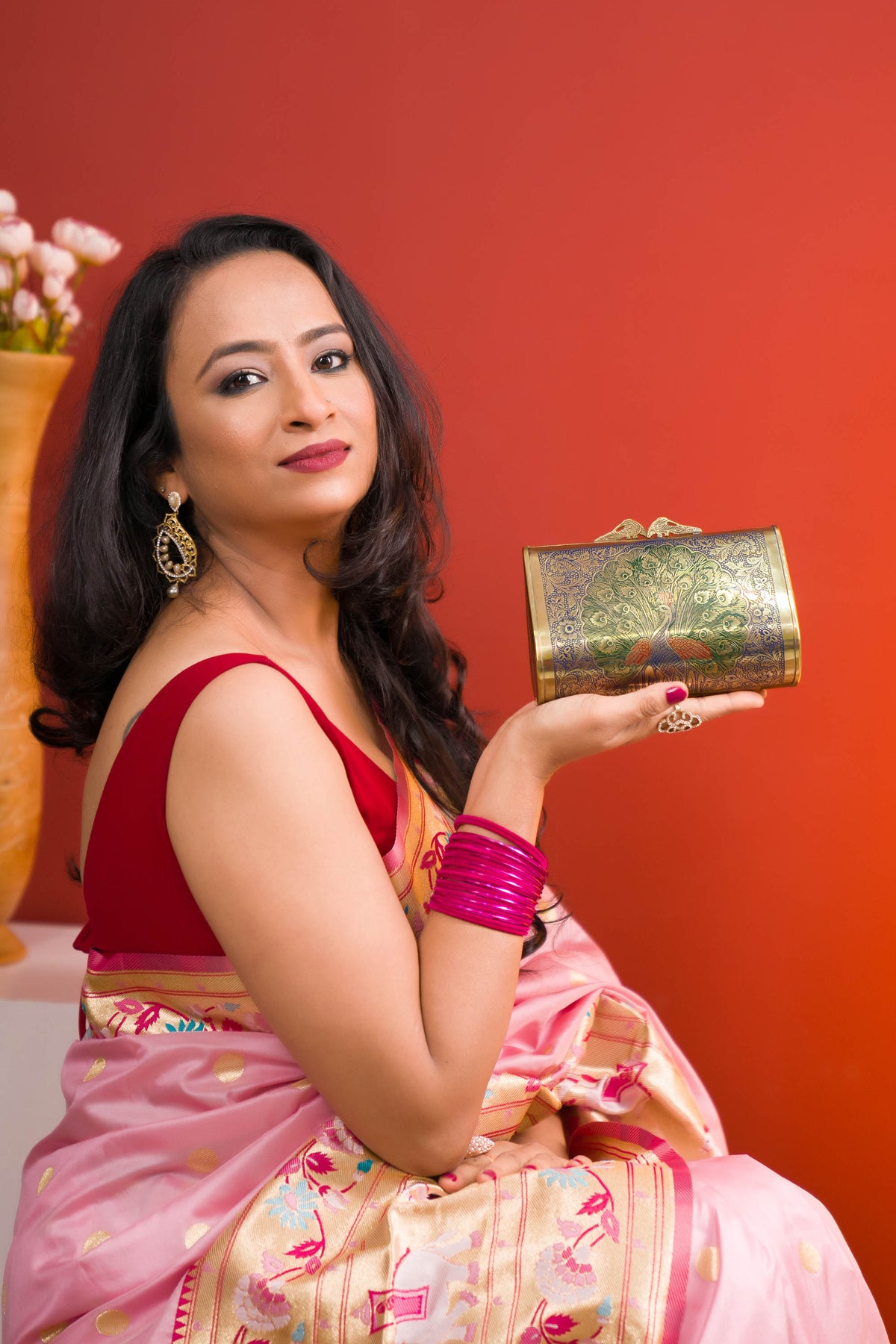 Peacock engraved vintage clutch
