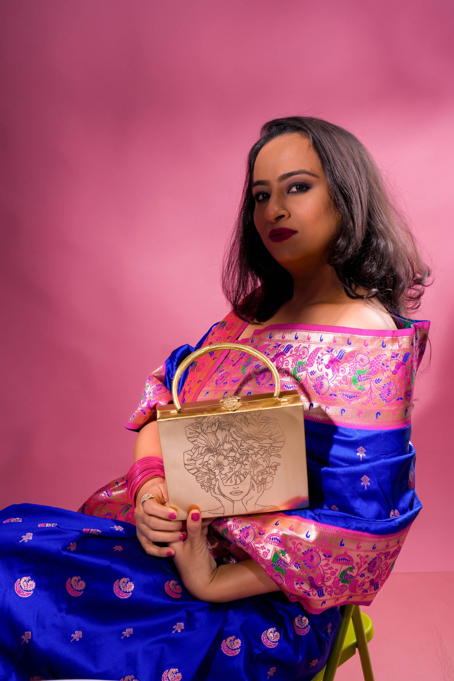 Aafreen Chic Square Diva Brass Bag