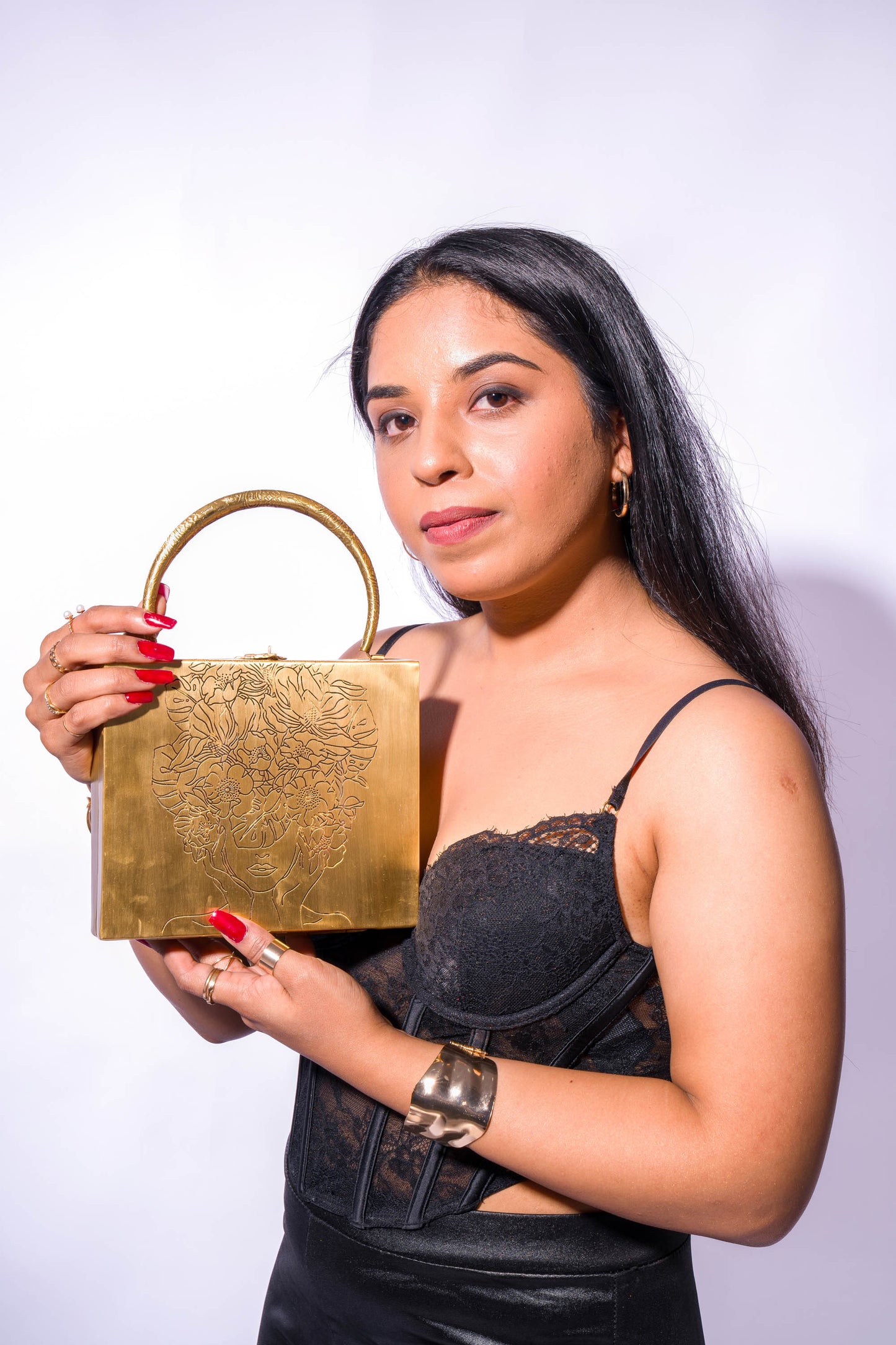 Aafreen Chic Square Diva Brass Bag