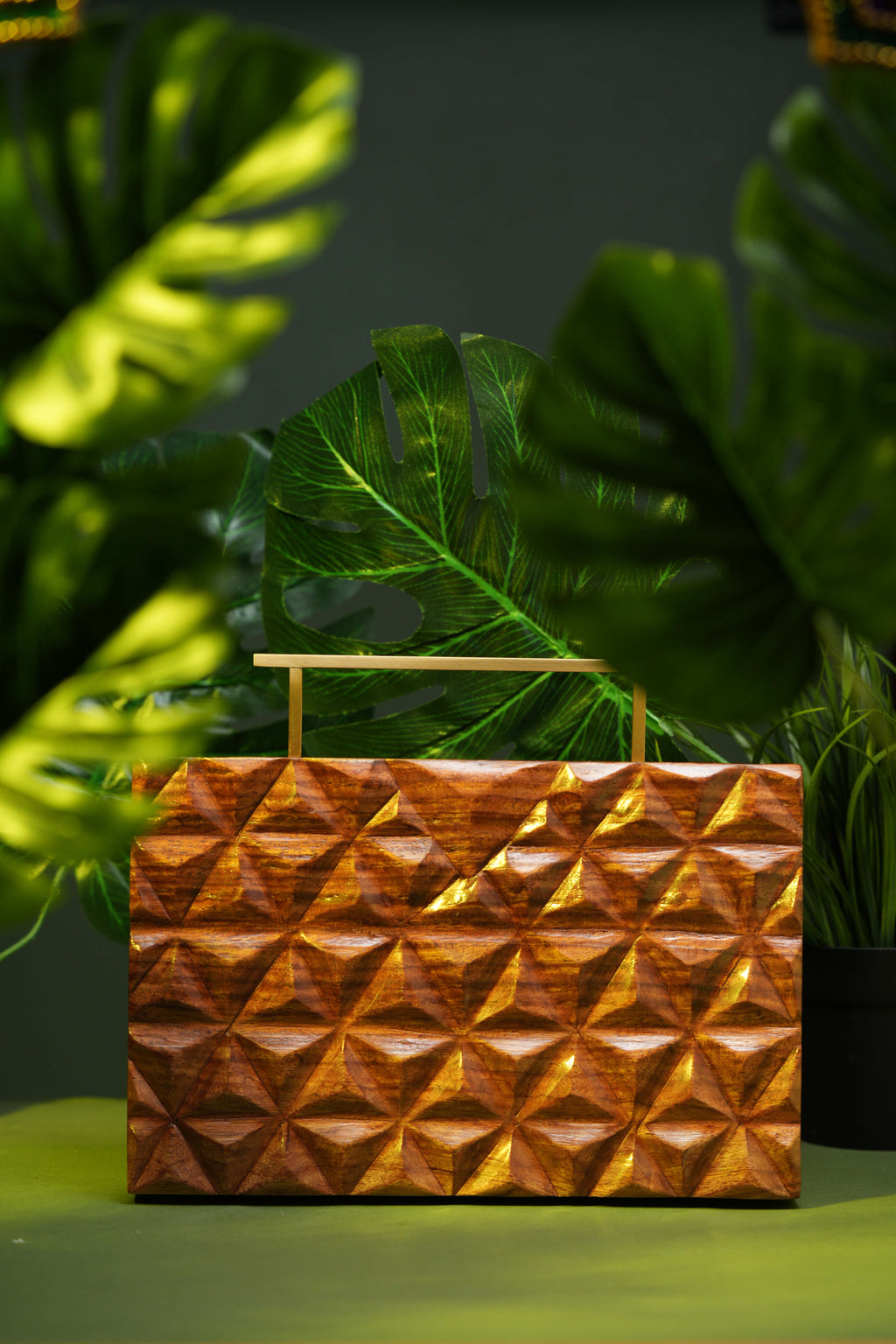 Hand Carved Triangle pattern bag with rectangular handle