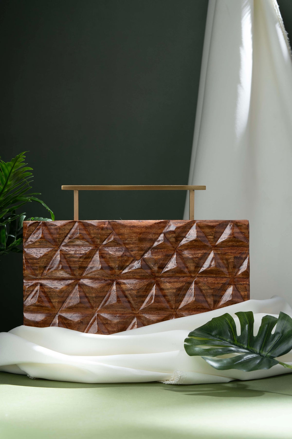 Hand Carved Triangle pattern bag with rectangular handle