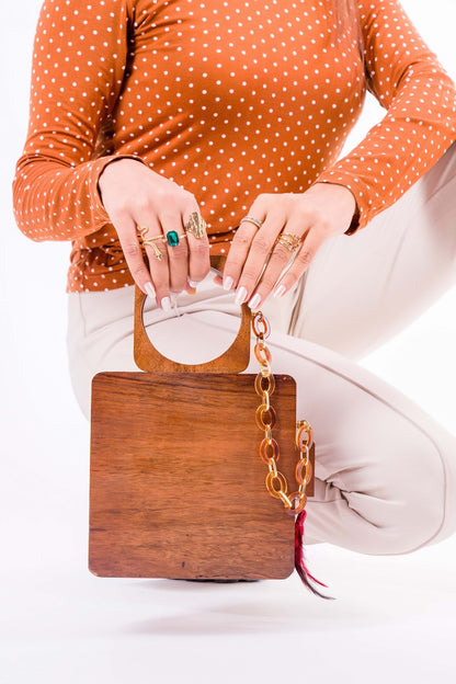 Half Circle Wooden Bag For Ladies