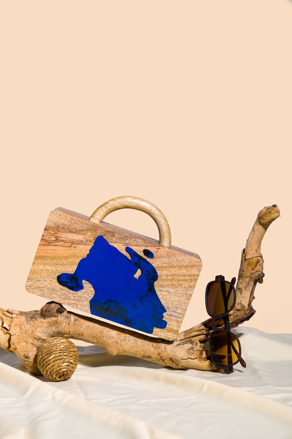 Blue Ink Wooden Handbag For Girls