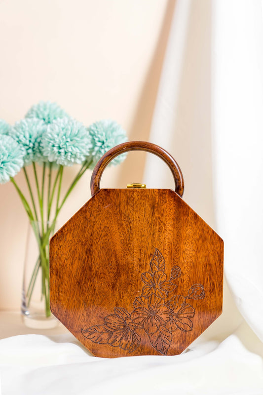 Hexagon Wooden Handbag For Women
