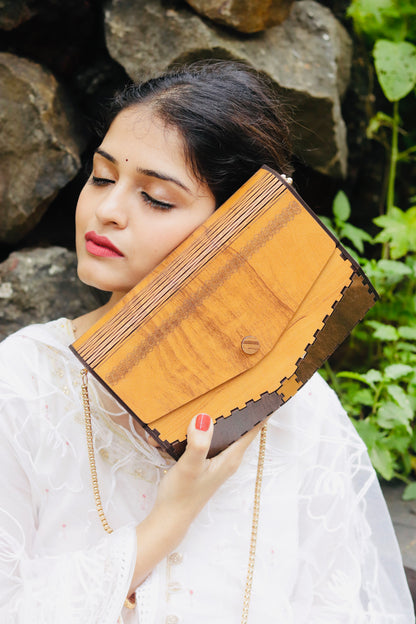 Aaina Lasercut MDF Angular bag in two tone