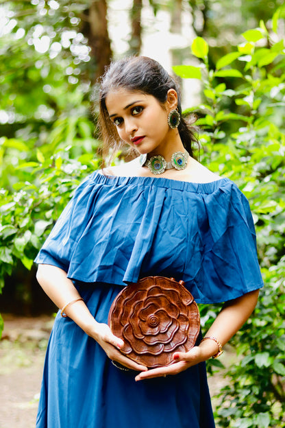 The Royals Rose Hand Carved Handbag in Sheesham wood