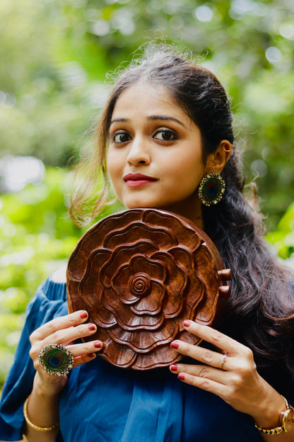 The Royals Rose Hand Carved Handbag in Sheesham wood