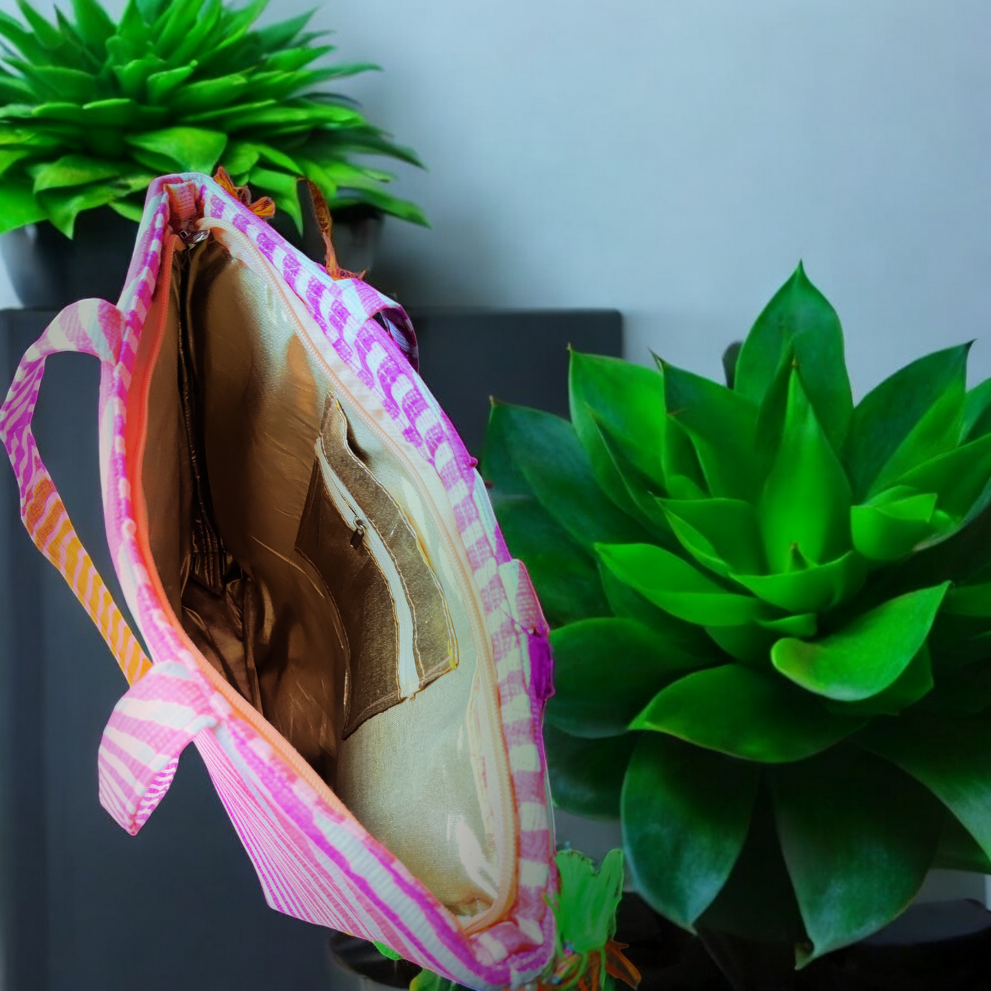 Large size Pom Pom Lace bag in Pink Leheriya Silk