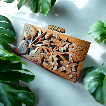 The Royal Hand carved 3D Tropical clutch in Sheesham Wood