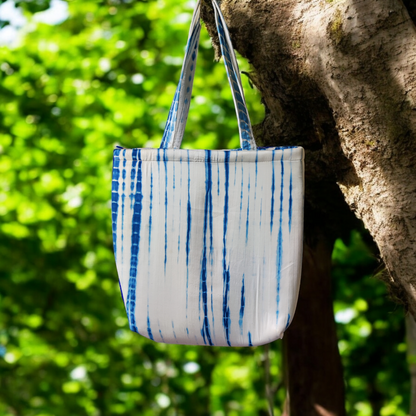 Large size Tie and Dye White n Blue Tote Bags with fringe lace details