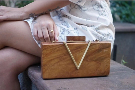 Wooden V Shape Purse For Ladies