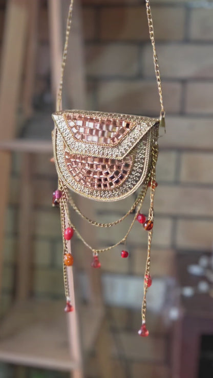 Sheesh Mahal Nano bags - Rose Gold with red crystals