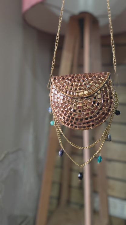 Sheesh Mahal Nano Bags- Rose Gold with Green Crystals
