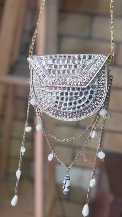 Sheesh Mahal Nano Bags - Silver Round with white beads