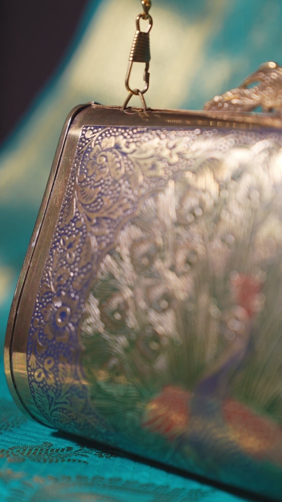 Peacock engraved vintage clutch